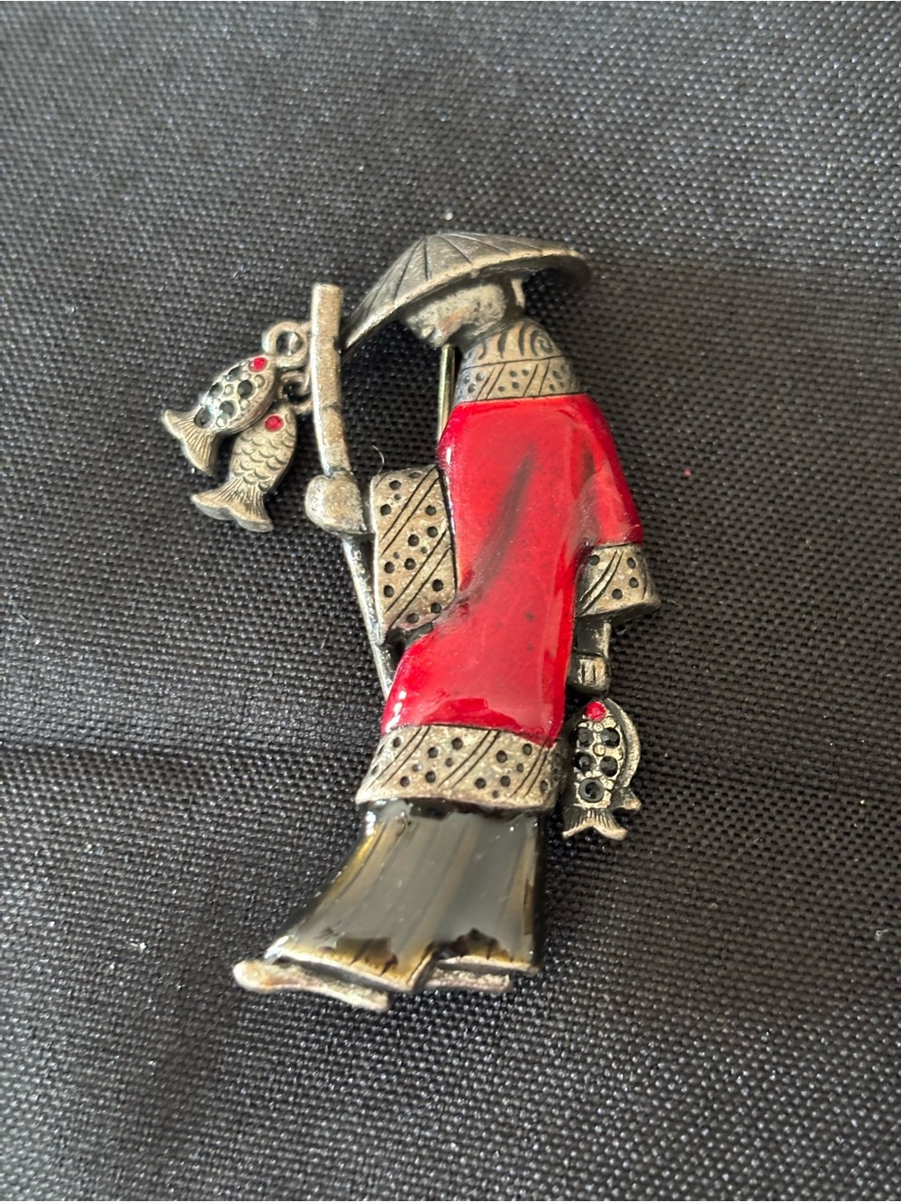 Chico's Silver-tone Brooch with Red Enamel Coat and Black Accents